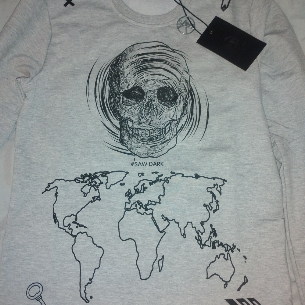 Spencer's Light Gray Skull and Map Graphic Long Sleeve Shirt